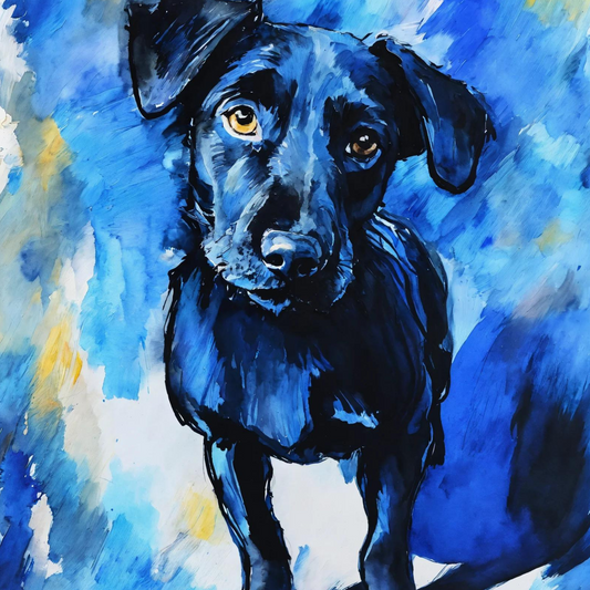 “Ode to Canine Contemplation in Shades of Blue”