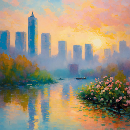 "Riverside Reverie: Monet's Symphony Of Morning Light"
