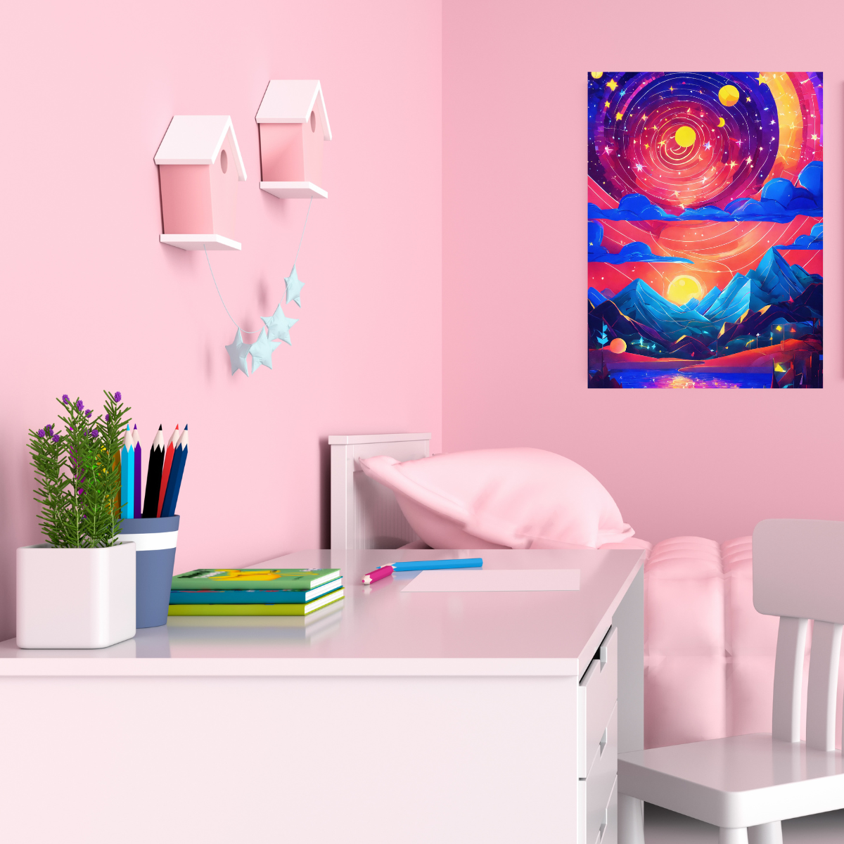"Celestial Dreams: Neon Starry Night"